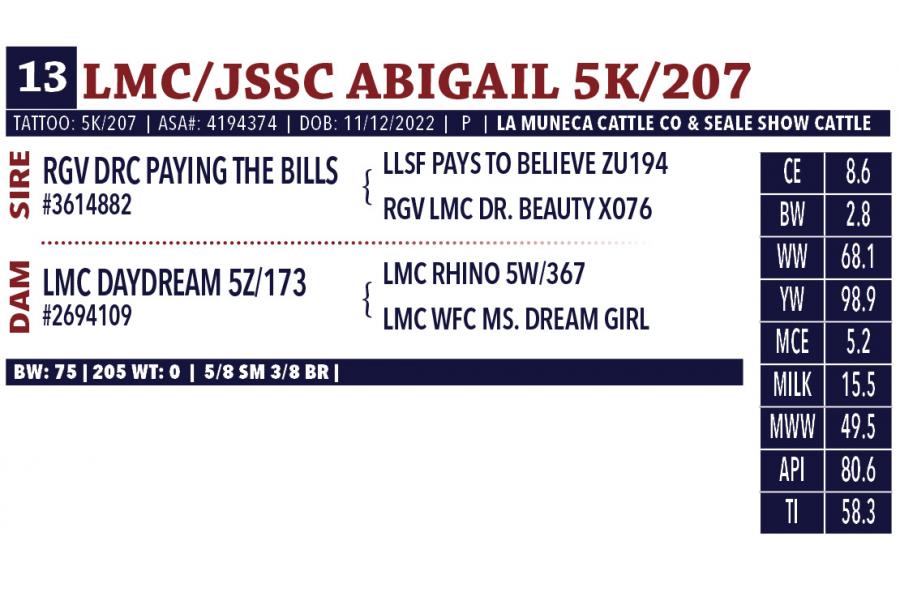 LOT 13 - LMC/JSSC ABIGAIL 5K/207