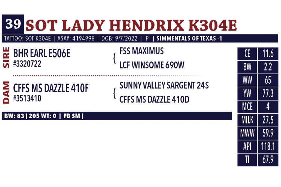 LOT 39 - SOT LADY HENDRIX K304E