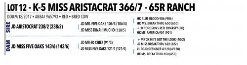 LOT 012 - K-5 MISS ARISTACRAT 366/7 OR LOT 013 - WR MS LONGSHOT 917 -  PICK OR X THE MONEY OF LOTS CHOSEN