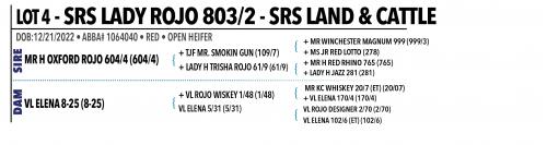 LOT 004 - SRS LADY ROJO 803/2 OR LOT 005 - SRS LADY ROJO 807/2 -  PICK OR X THE MONEY OF LOTS CHOSEN