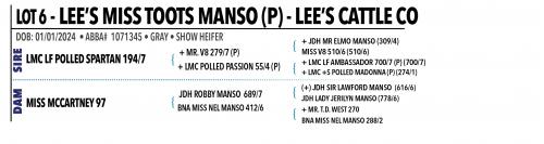 LOT 006 - LEE’S MISS TOOTS MANSO (P)